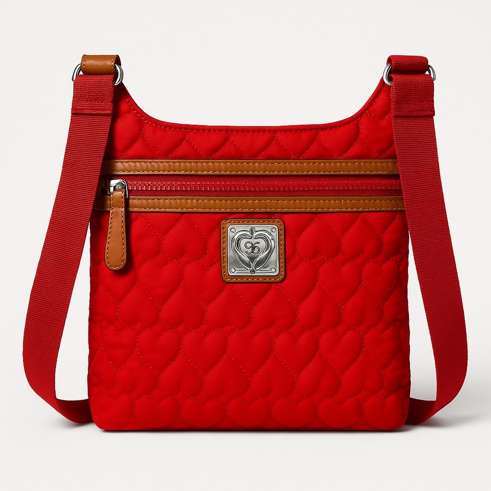 Brighton Kash Messenger Quilted Nylon Heart Crossbody Red Bag quiet luxury - Picture 2 of 15